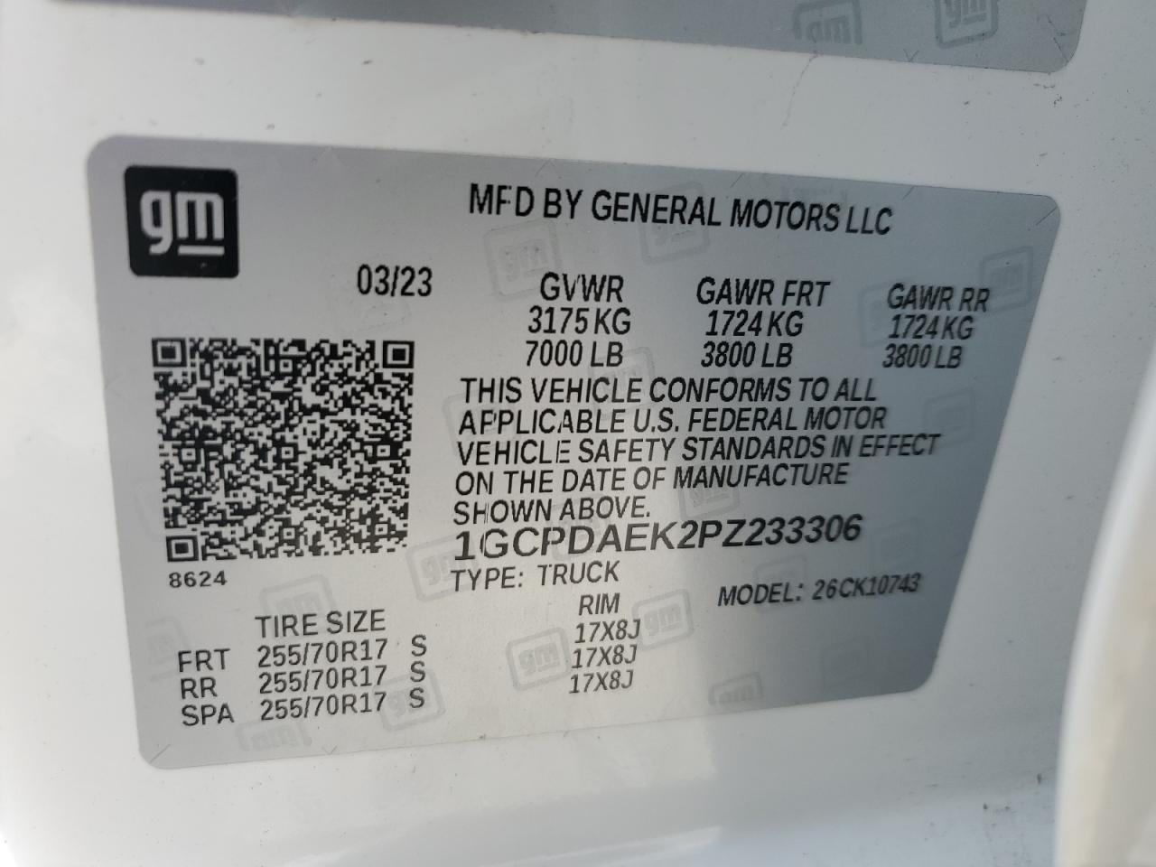 2023 Chevrolet Silverado K1500 VIN: 1GCPDAEK2PZ233306 Lot: 74663214