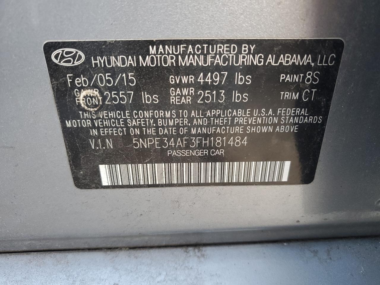 5NPE34AF3FH181484 2015 Hyundai Sonata Sport