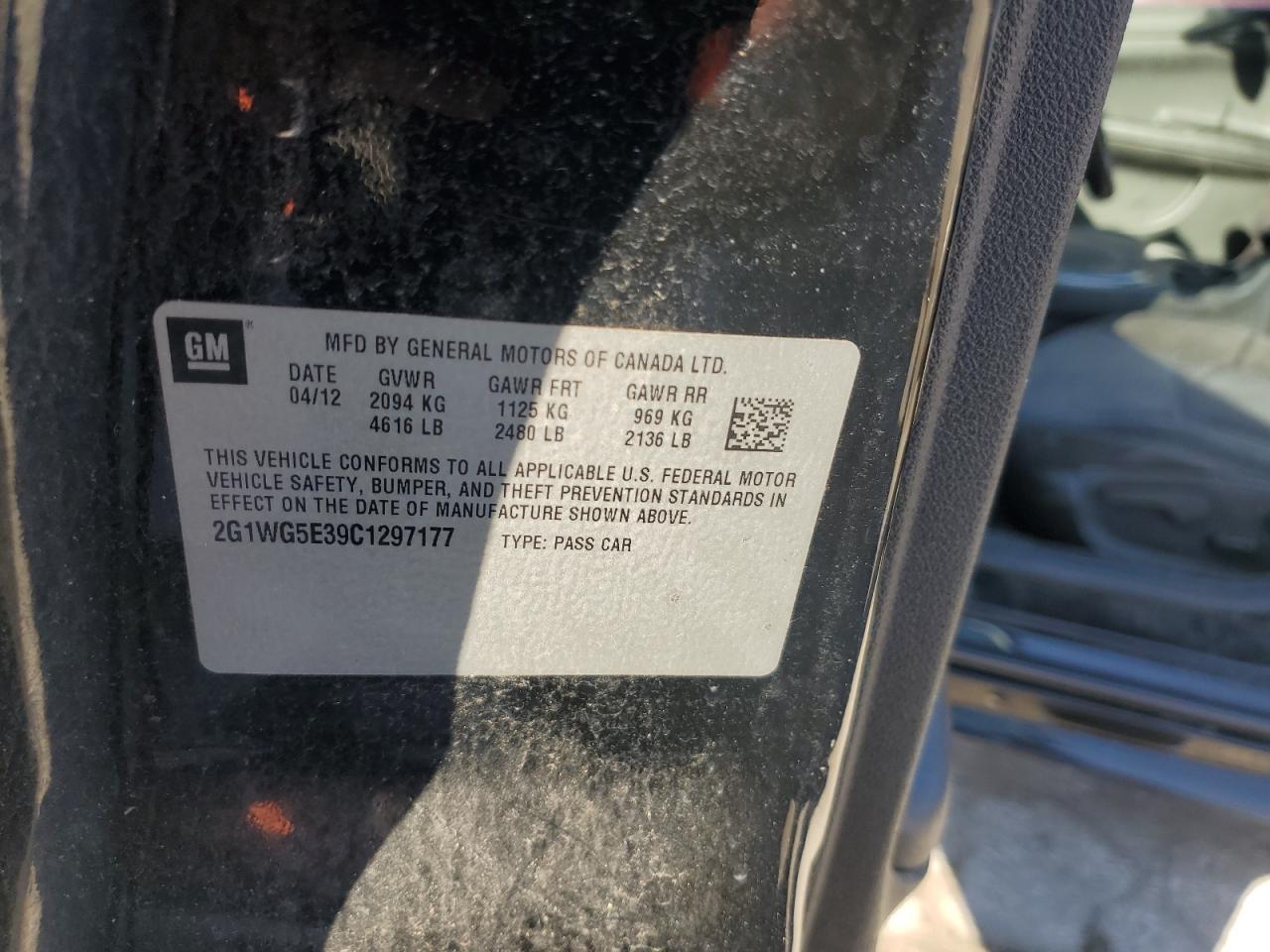 2012 Chevrolet Impala Lt VIN: 2G1WG5E39C1297177 Lot: 74482014