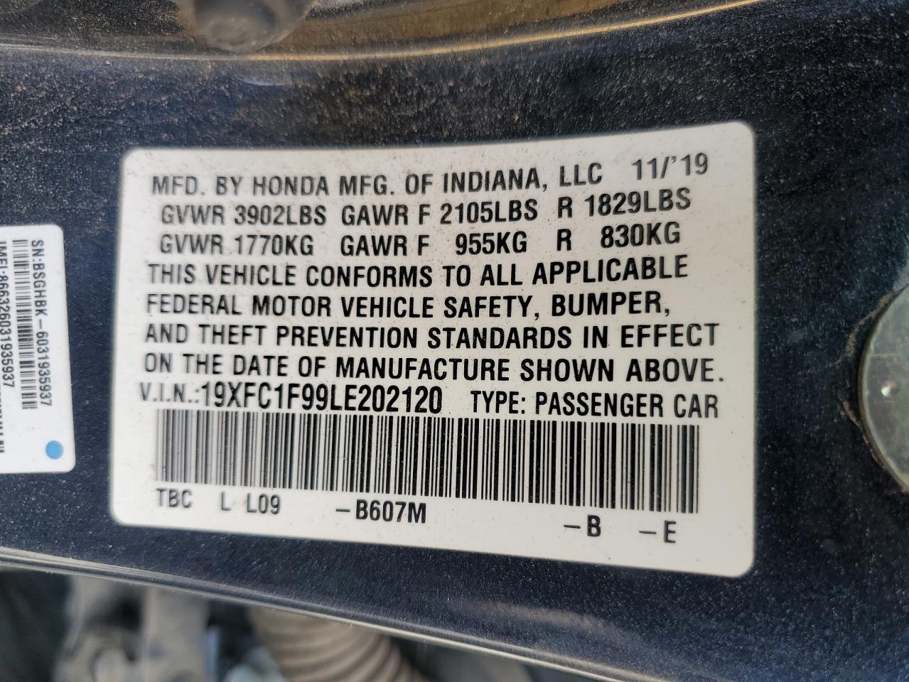 19XFC1F99LE202120 2020 Honda Civic Touring