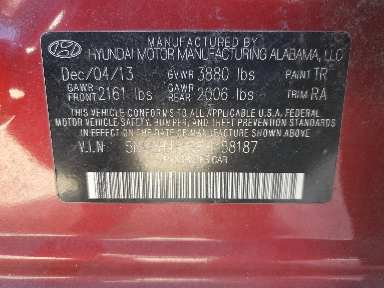 5NPDH4AE9EH458187 2014 Hyundai Elantra Se