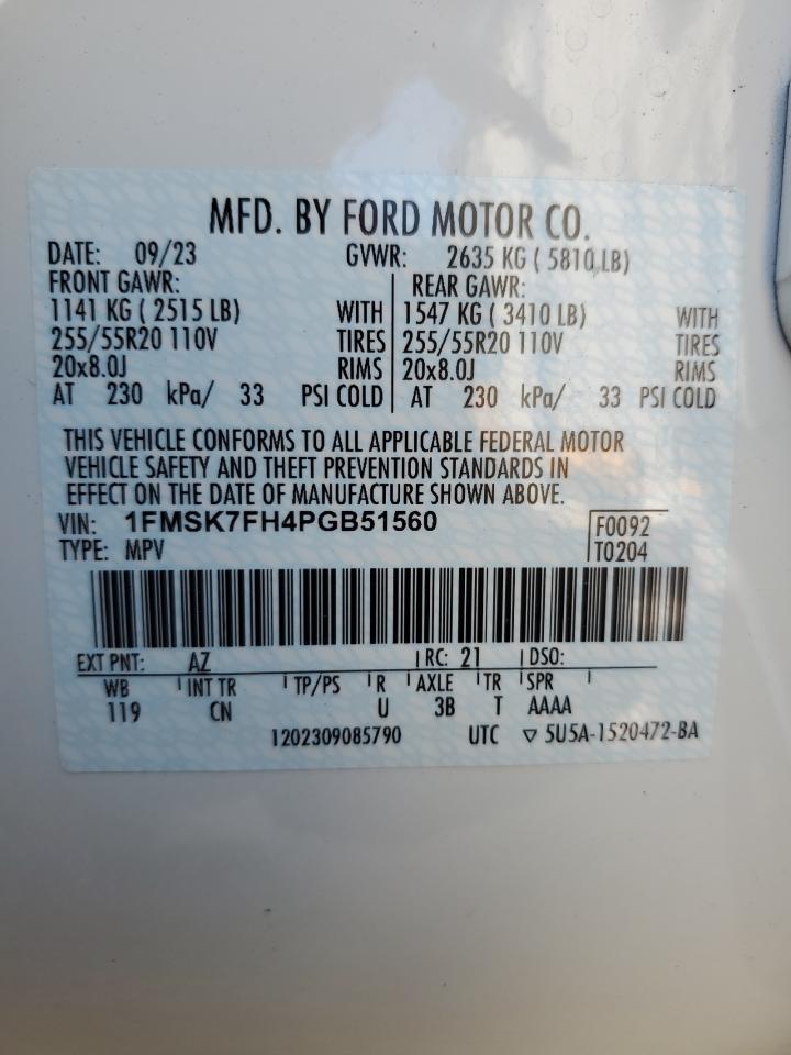 2023 Ford Explorer Limited VIN: 1FMSK7FH4PGB51560 Lot: 74357444