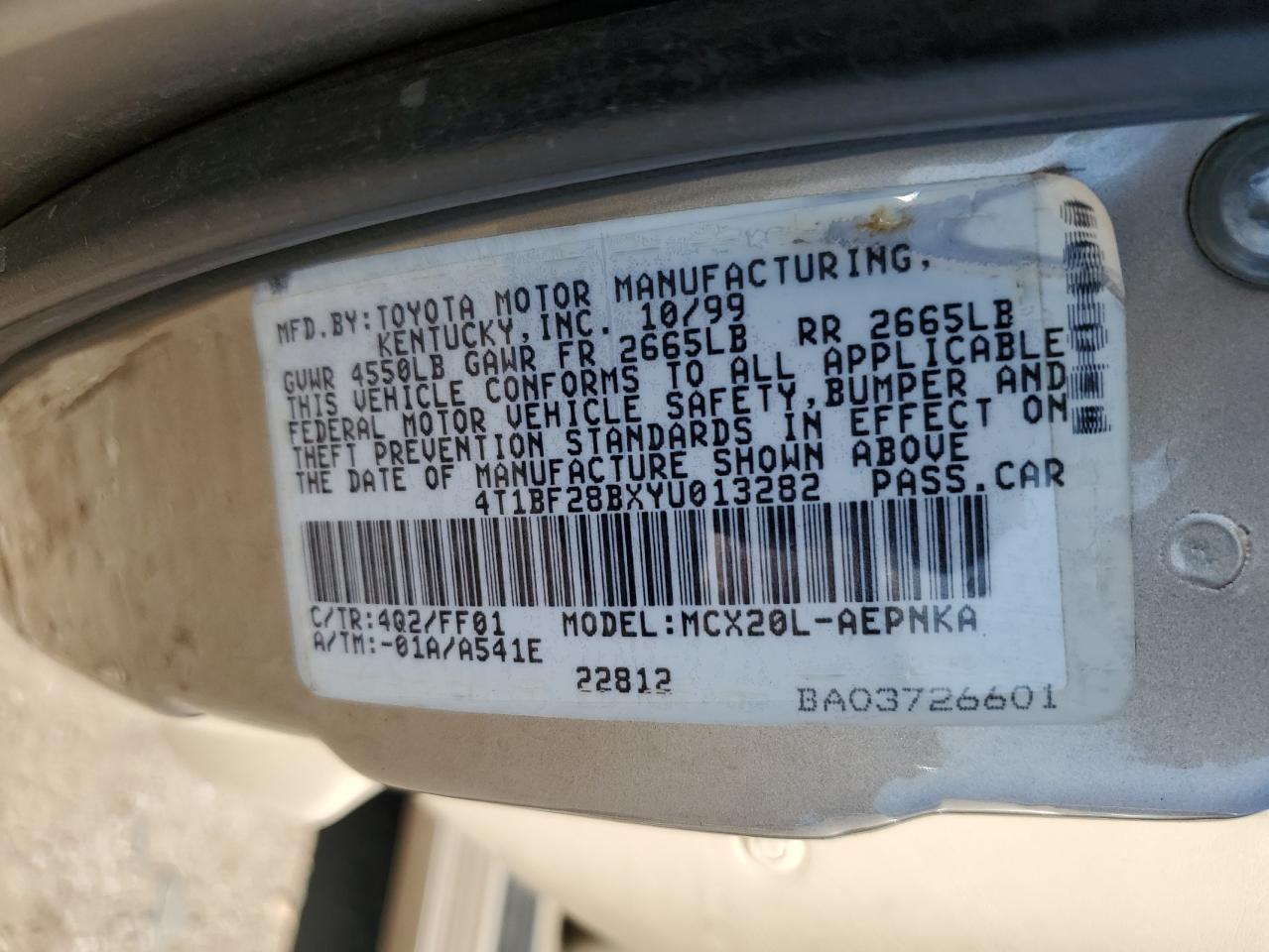 4T1BF28BXYU013282 2000 Toyota Avalon Xl