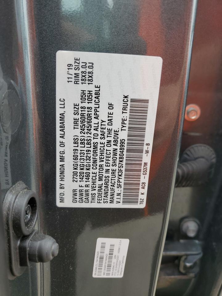 5FPYK3F57KB048995 2019 HONDA RIDGELINE - Image 12