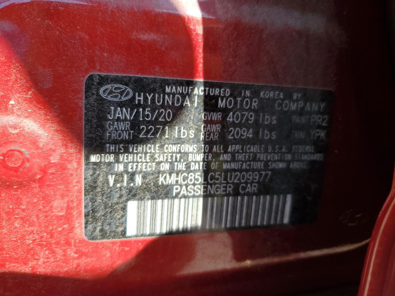 KMHC85LC5LU209977 2020 Hyundai Ioniq Sel