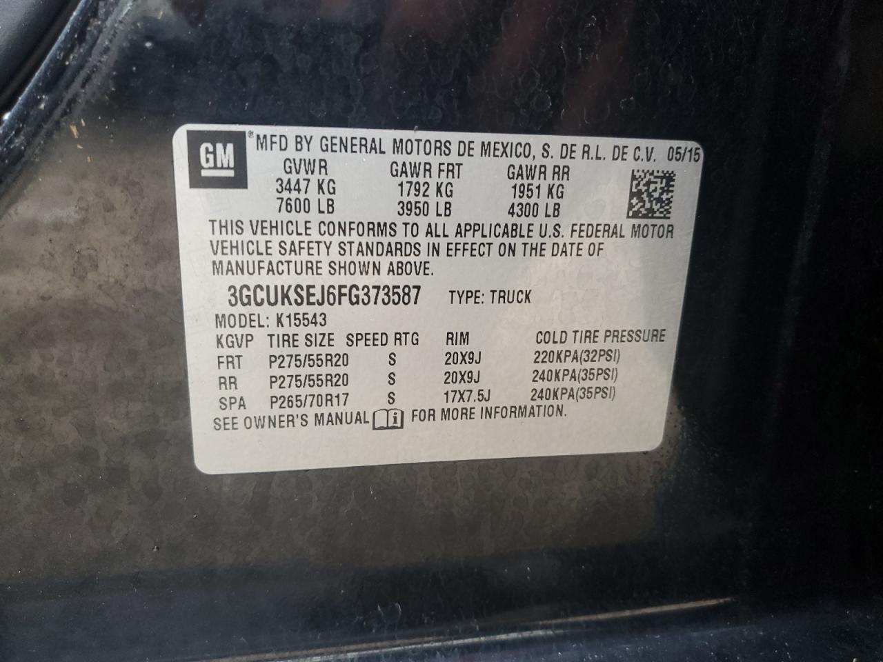 2015 Chevrolet Silverado K1500 Ltz VIN: 3GCUKSEJ6FG373587 Lot: 74960444