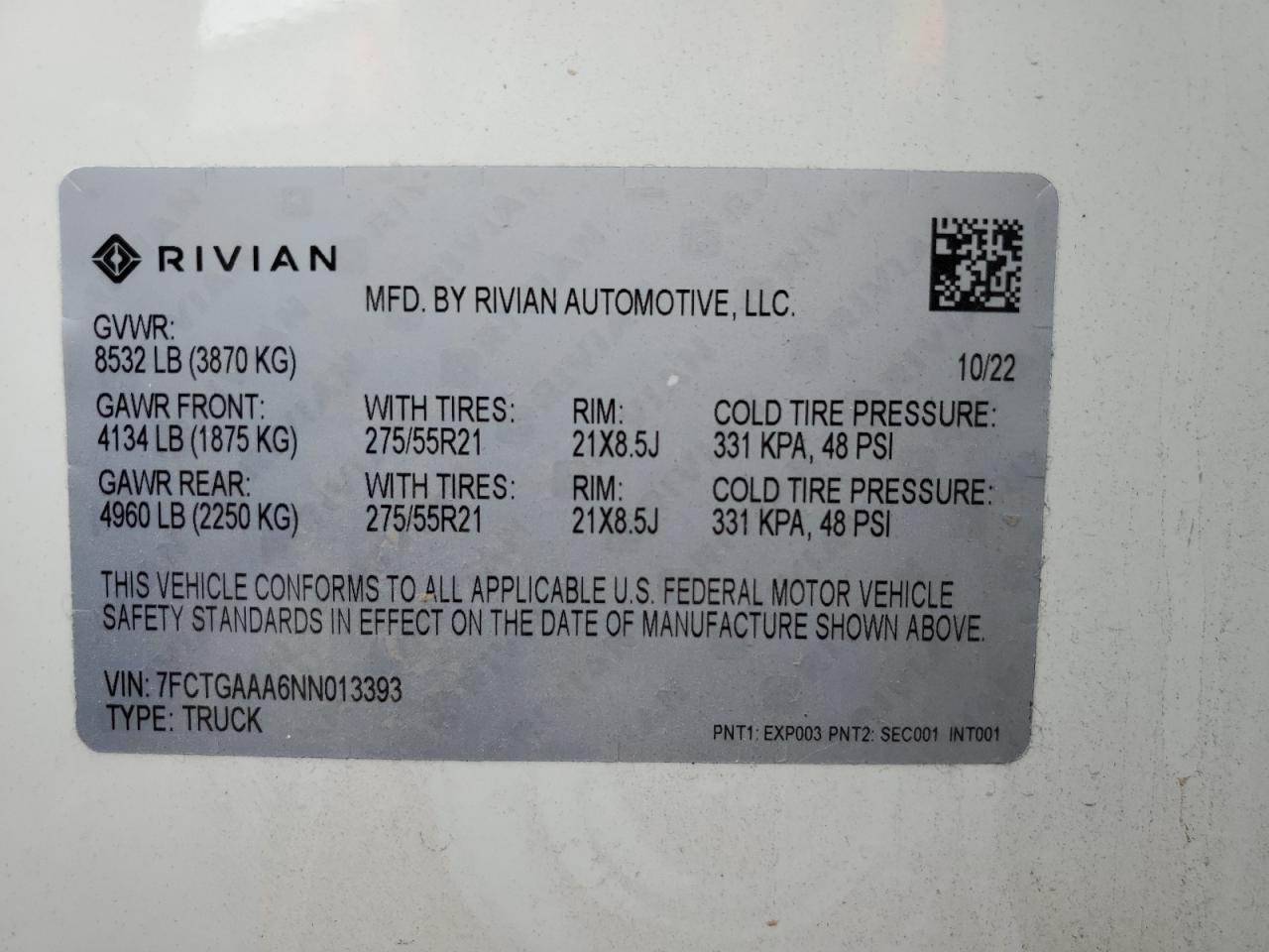 2022 Rivian R1T Adventure VIN: 7FCTGAAA6NN013393 Lot: 76710944