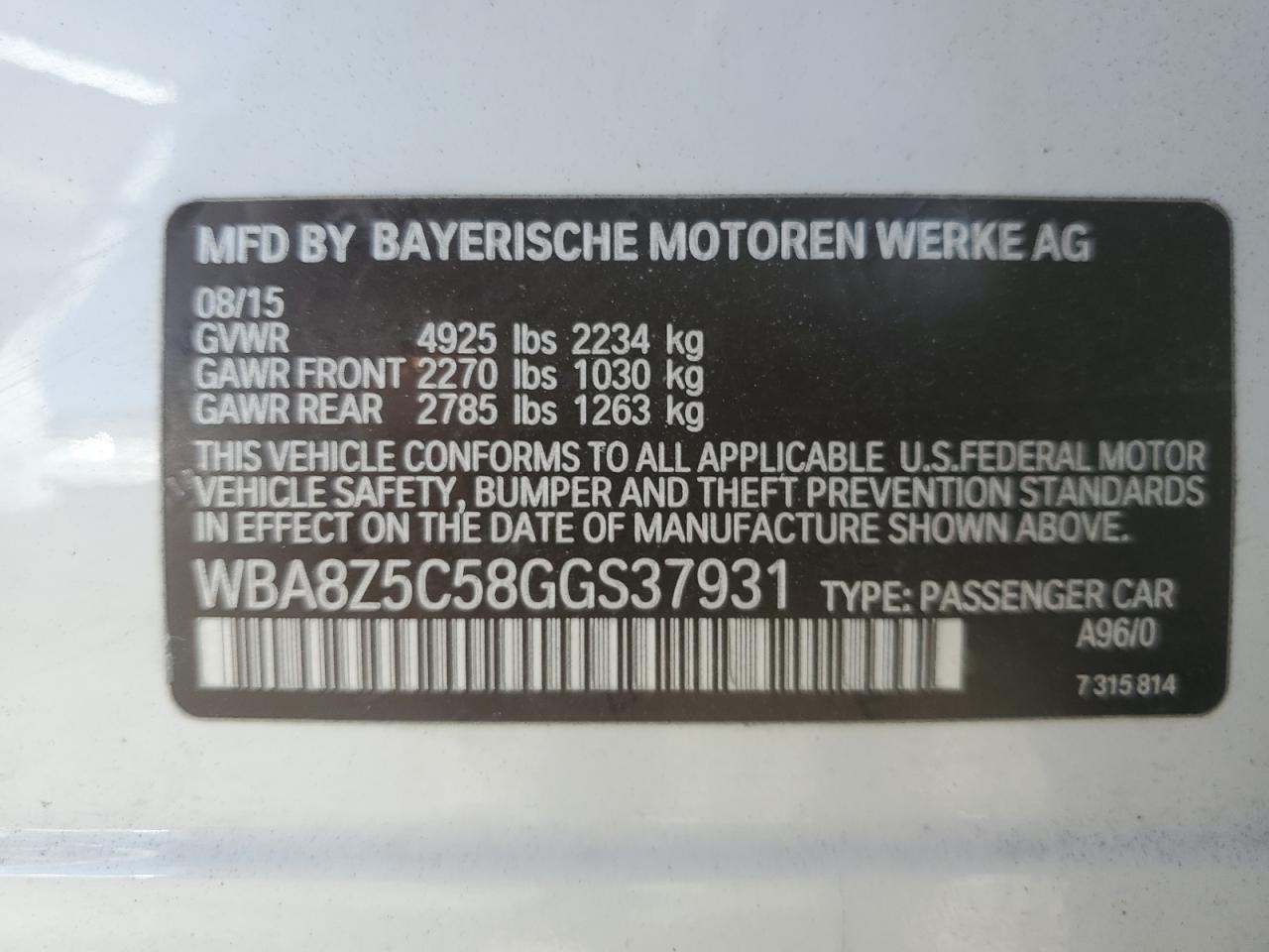 2016 BMW 328 Xigt Sulev VIN: WBA8Z5C58GGS37931 Lot: 76723544