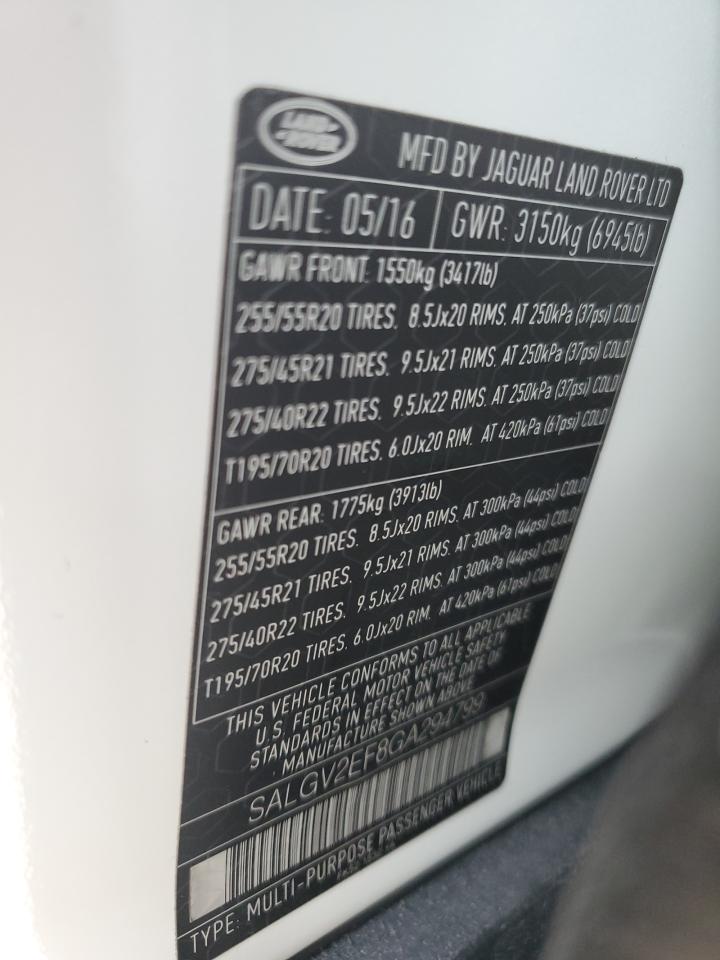 2016 Land Rover Range Rover Autobiography VIN: SALGV2EF8GA294799 Lot: 74035444