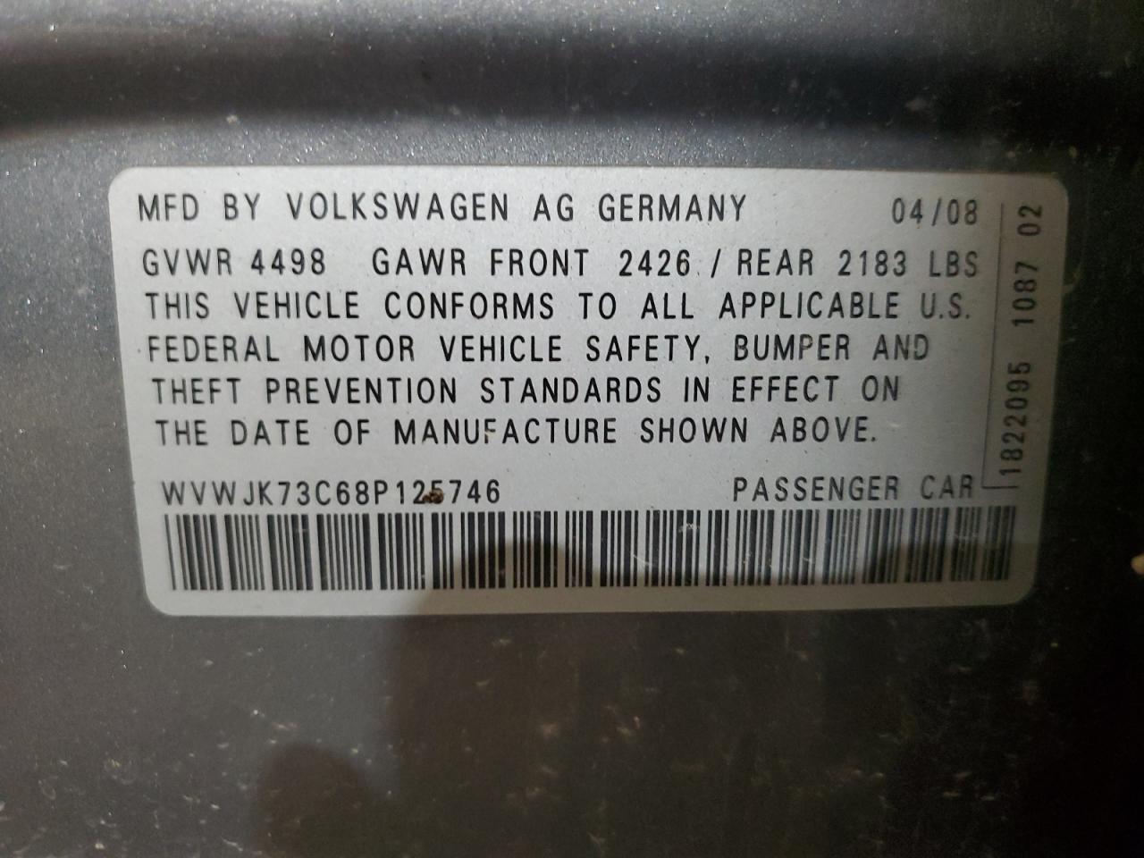 WVWJK73C68P125746 2008 Volkswagen Passat Turbo