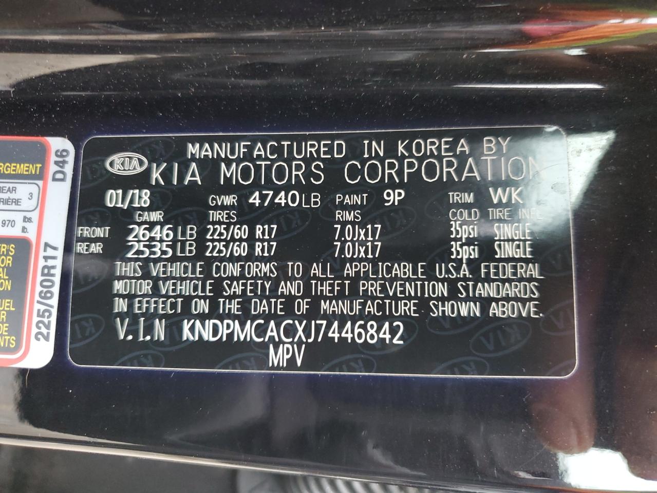 2018 Kia Sportage Lx VIN: KNDPMCACXJ7446842 Lot: 73942044