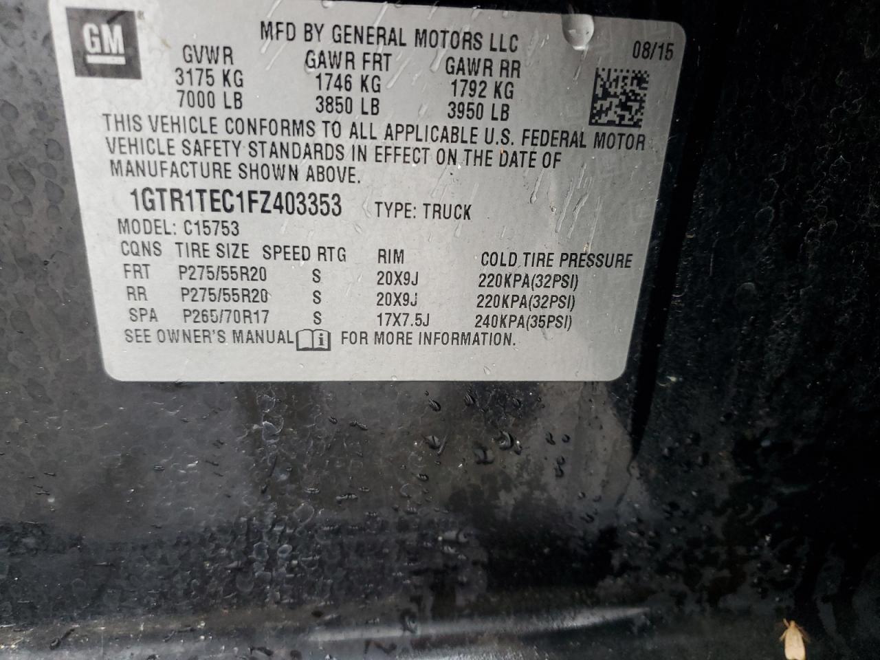 1GTR1TEC1FZ403353 2015 GMC Sierra C1500