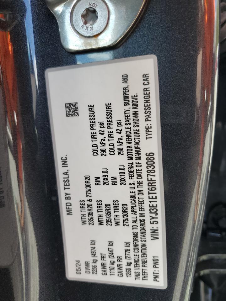 5YJ3E1ET6RF783086 2024 Tesla Model 3