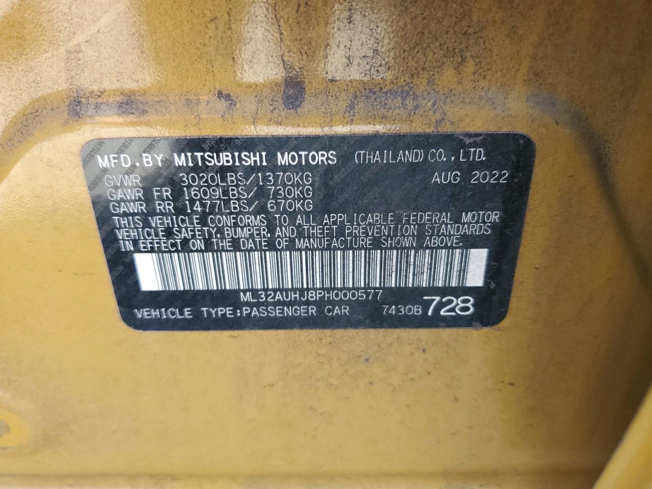 ML32AUHJ8PH000577 2023 Mitsubishi Mirage Es