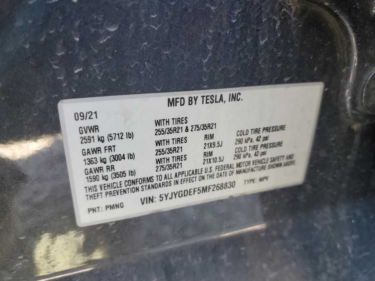 5YJYGDEF5MF268830 2021 Tesla Model Y