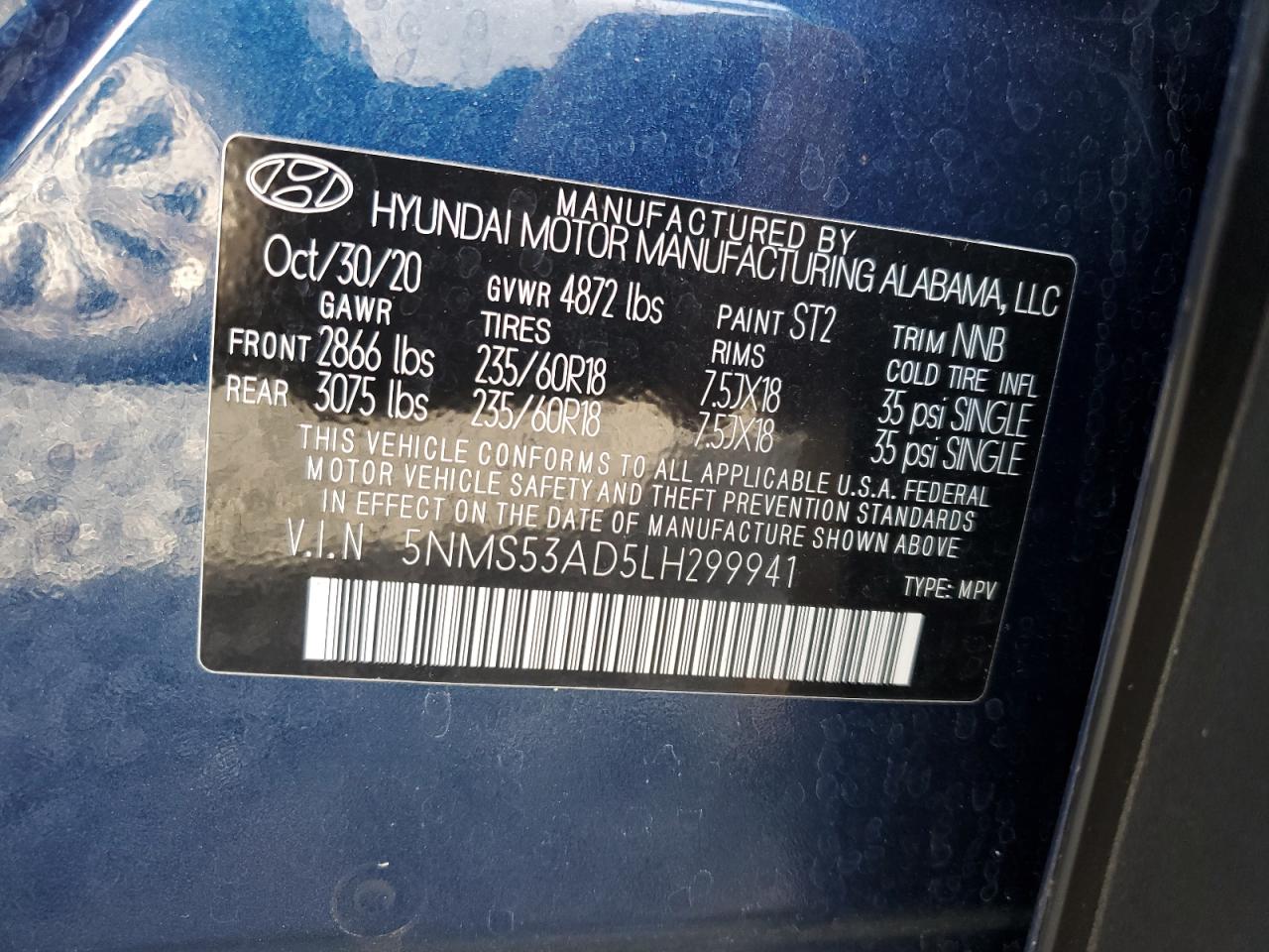 5NMS53AD5LH299941 2020 Hyundai Santa Fe Limited