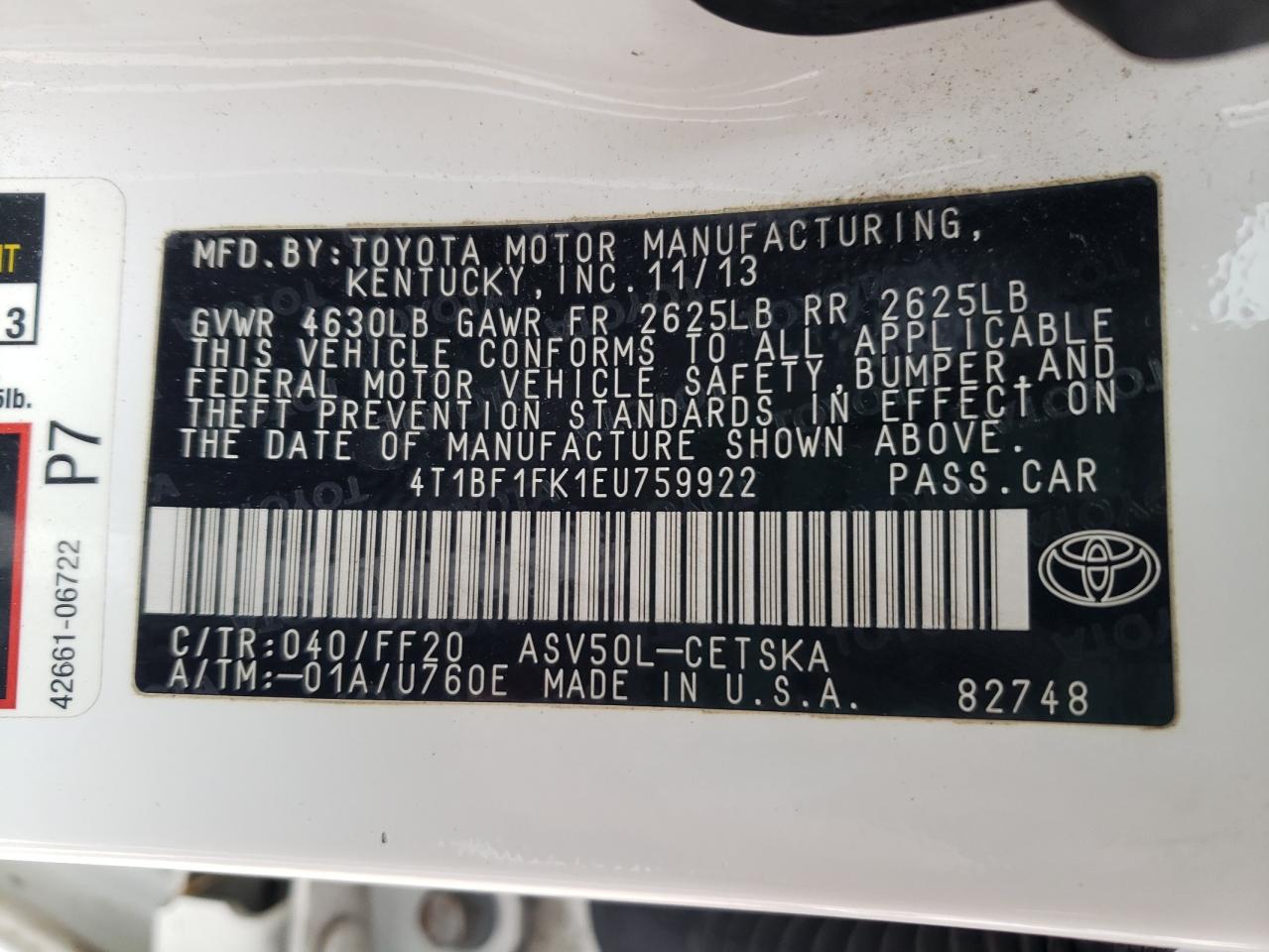 4T1BF1FK1EU759922 2014 Toyota Camry L