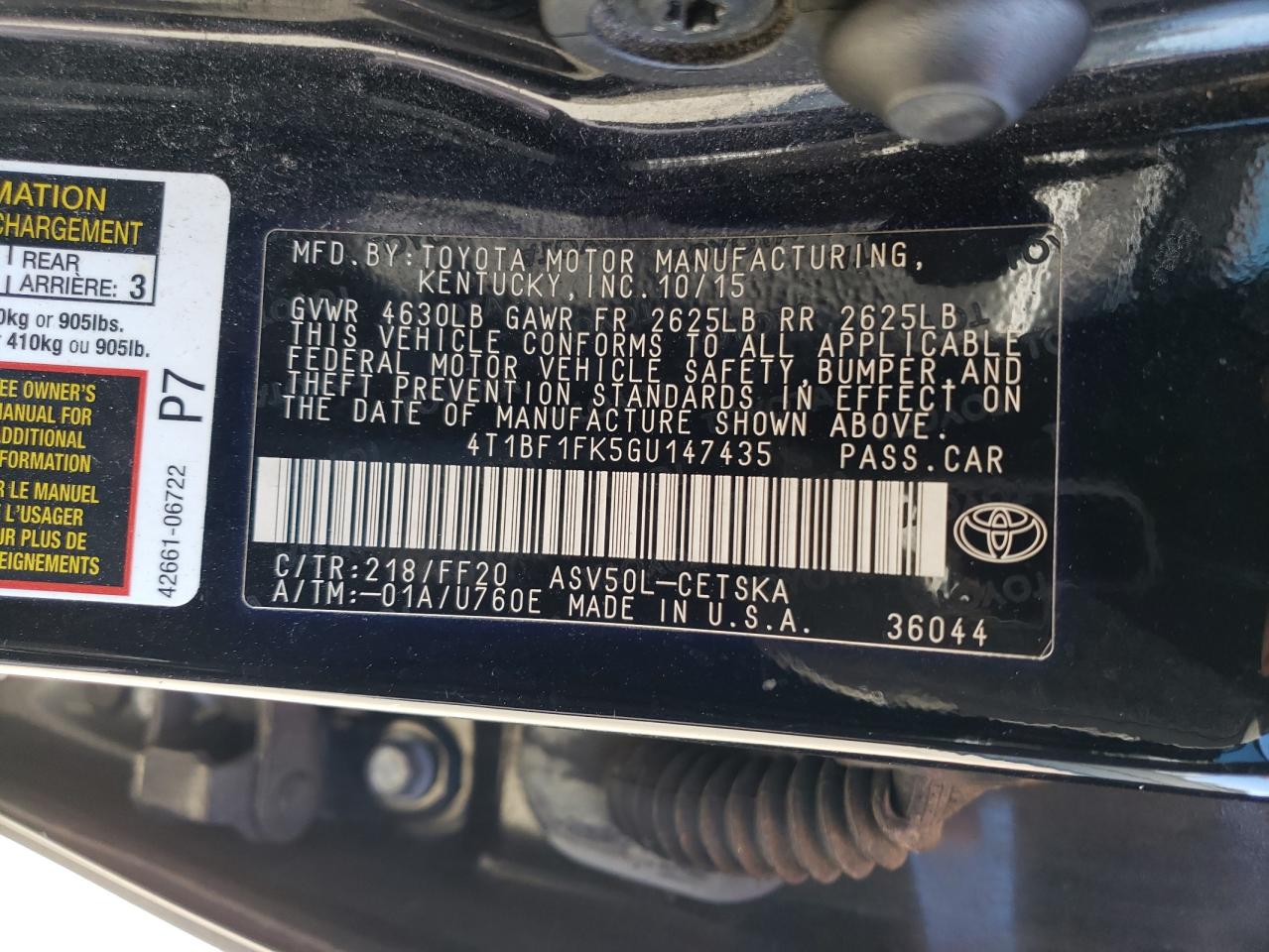 VIN 4T1BF1FK5GU147435 2016 TOYOTA CAMRY no.12