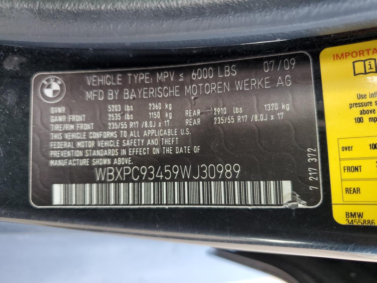 WBXPC93459WJ30989 2009 BMW X3 xDrive30I