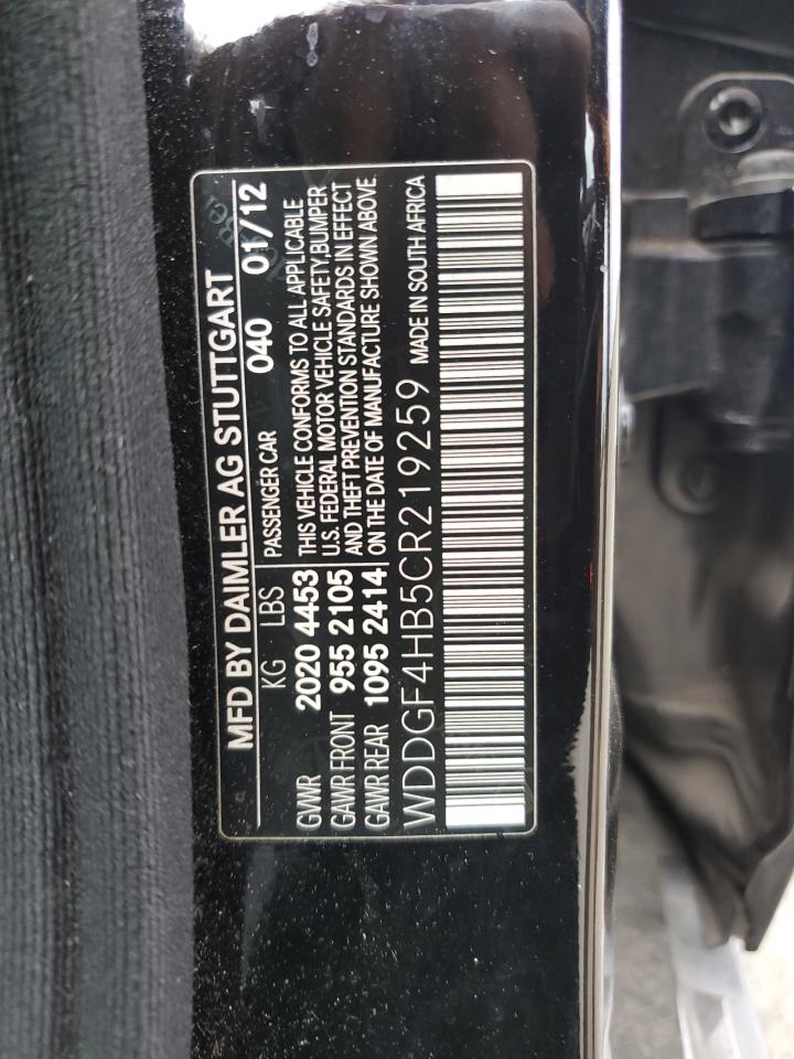 2012 Mercedes-Benz C 250 VIN: WDDGF4HB5CR219259 Lot: 76565884