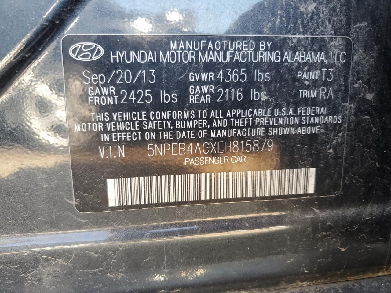 5NPEB4ACXEH815879 2014 Hyundai Sonata Gls