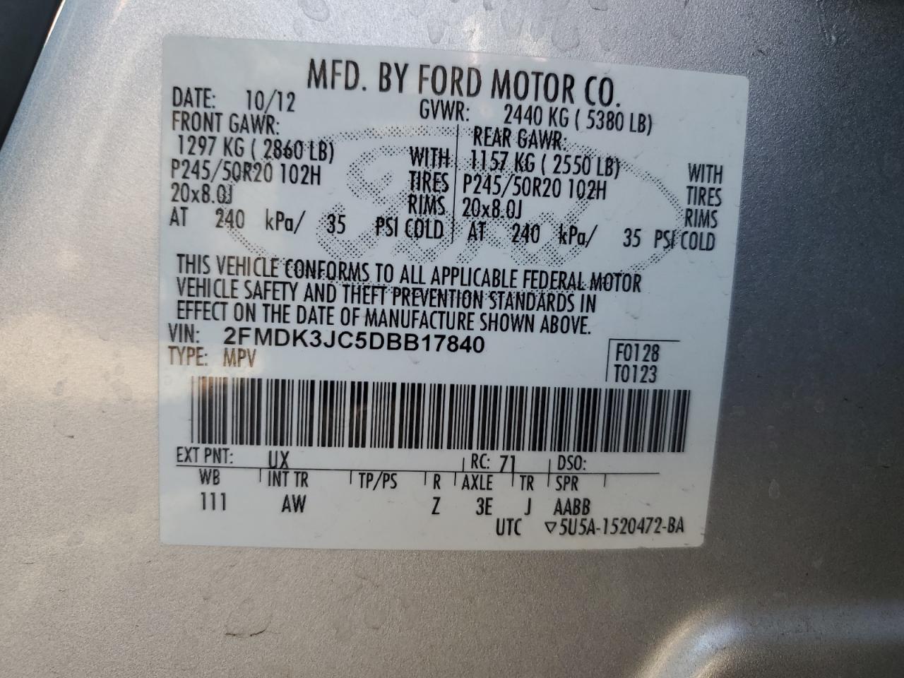 2FMDK3JC5DBB17840 2013 Ford Edge Sel