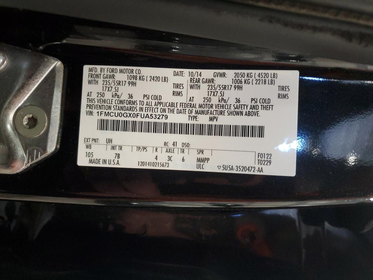 1FMCU0GX0FUA53279 2015 Ford Escape Se