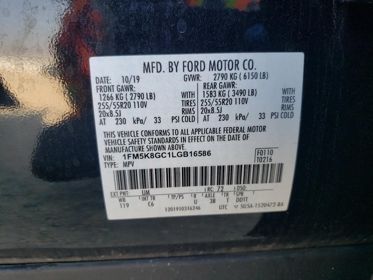 2020 Ford Explorer St VIN: 1FM5K8GC1LGB16586 Lot: 74739444