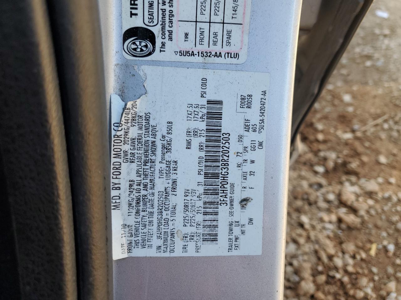 2011 Ford Fusion Se VIN: 3FAHP0HG3BR202503 Lot: 75083464