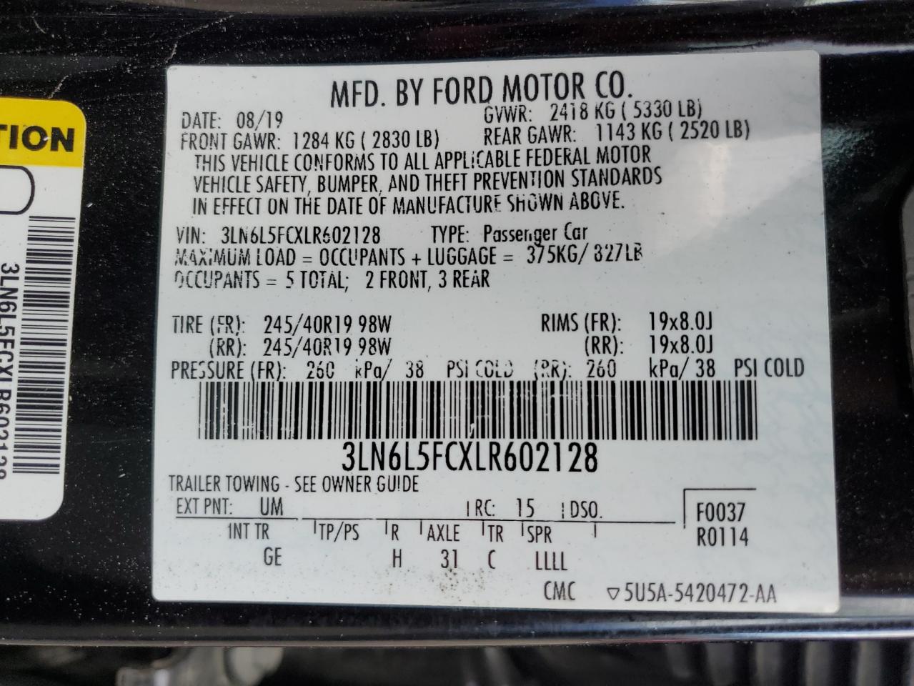 2020 Lincoln Mkz Reserve VIN: 3LN6L5FCXLR602128 Lot: 75659514