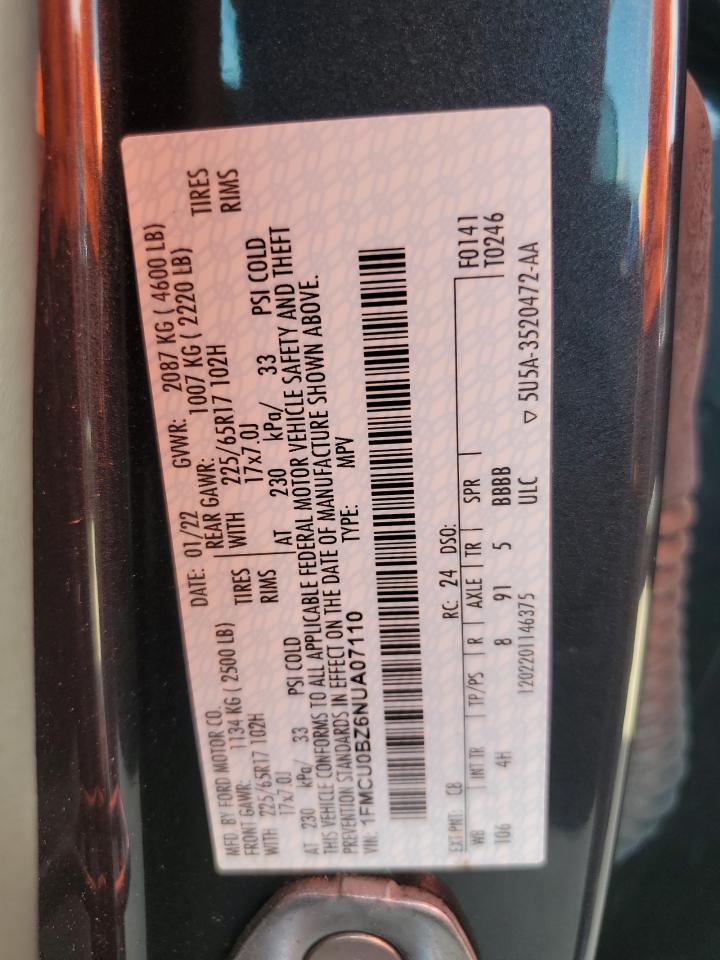 2022 Ford Escape Se VIN: 1FMCU0BZ6NUA07110 Lot: 73849224