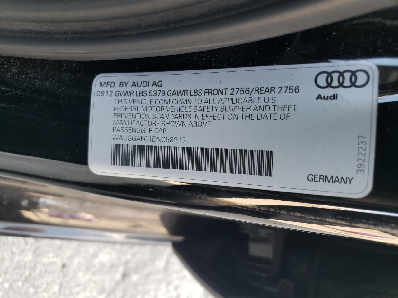 WAUGGAFC1DN058917 2013 Audi A6 Premium Plus