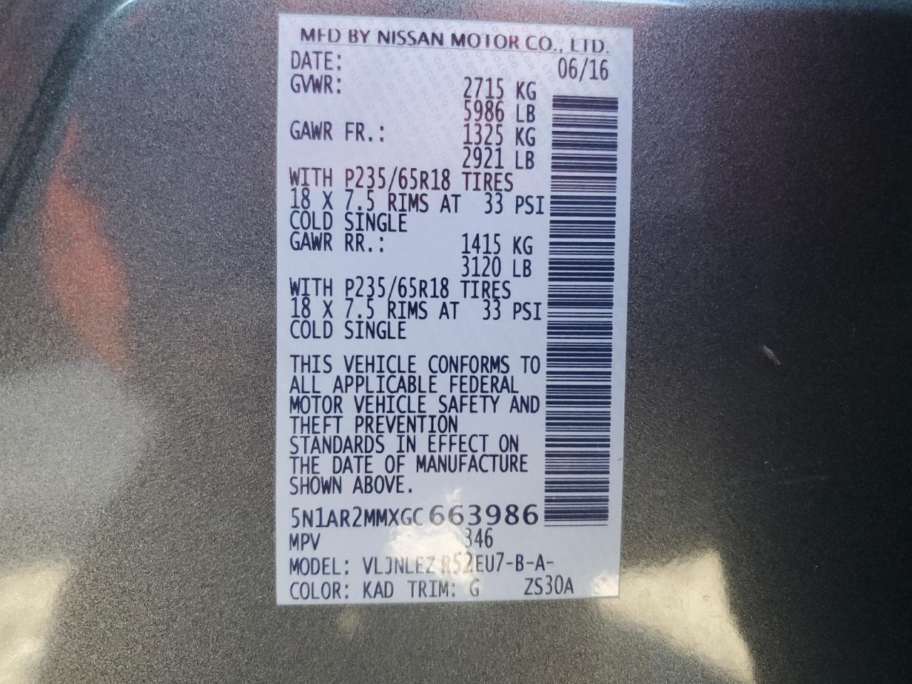 2016 Nissan Pathfinder S VIN: 5N1AR2MMXGC663986 Lot: 76614944