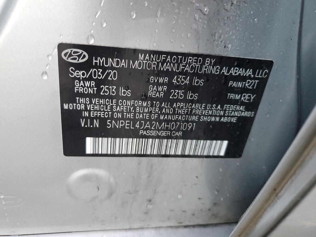 2021 Hyundai Sonata Sel VIN: 5NPEL4JA2MH071091 Lot: 74350174