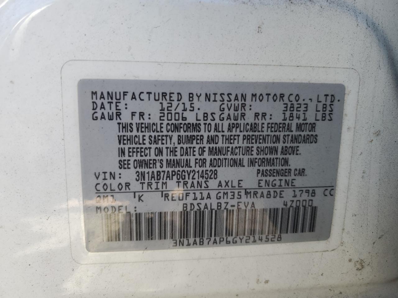 VIN 3N1AB7AP6GY214528 2016 NISSAN SENTRA no.13