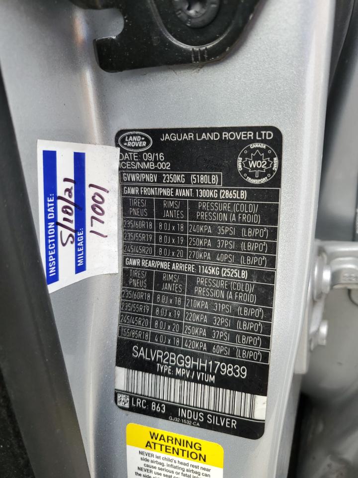 2017 Land Rover Range Rover Evoque Hse VIN: SALVR2BG9HH179839 Lot: 76486124