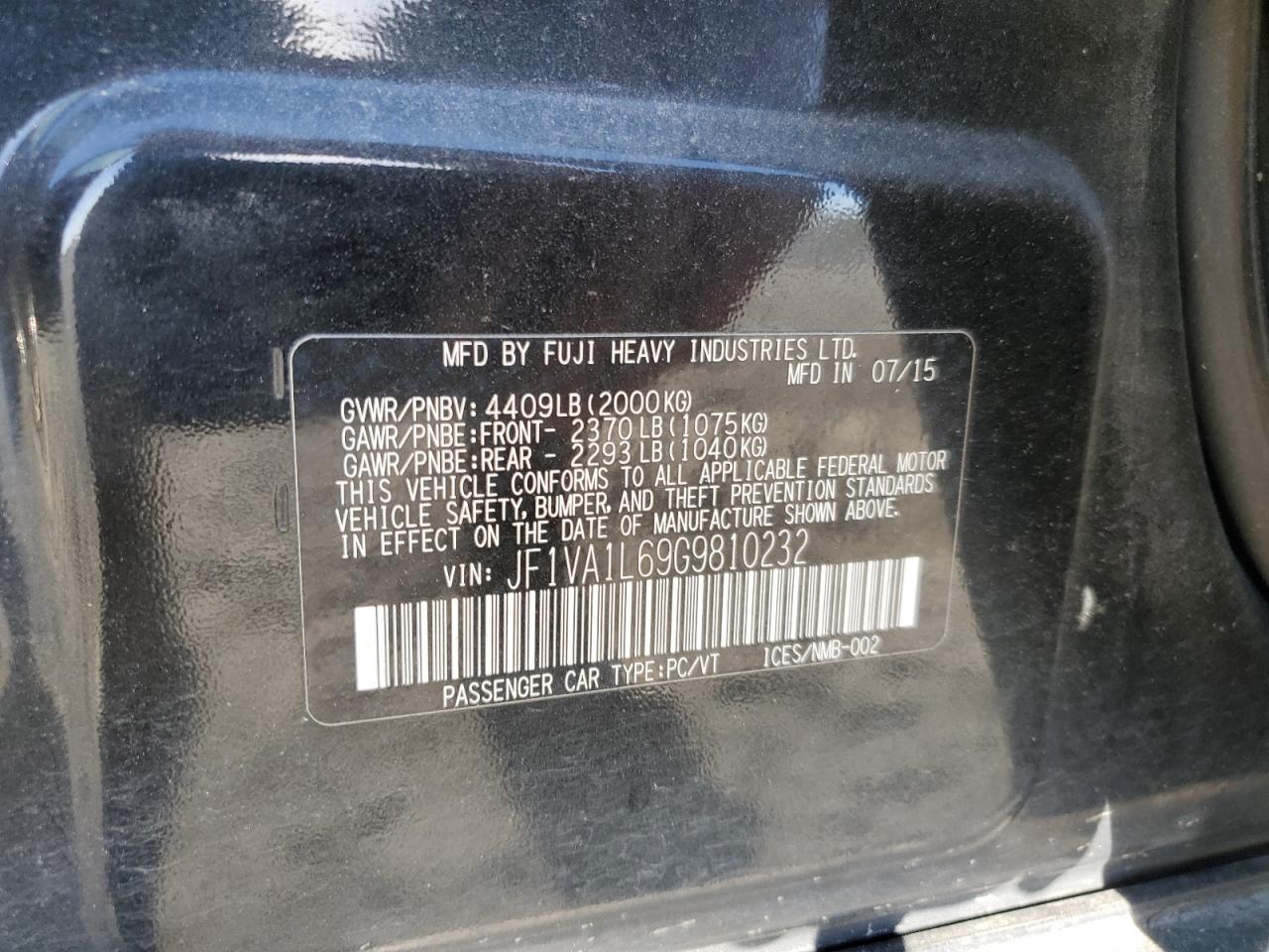 JF1VA1L69G9810232 2016 Subaru Wrx Limited