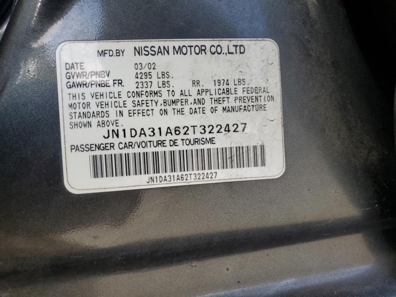 JN1DA31A62T322427 2002 Nissan Maxima Gle