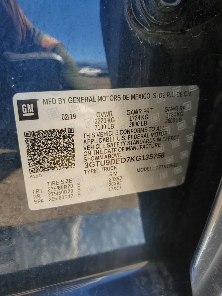 3GTU9DED7KG135758 2019 GMC Sierra K1500 Slt