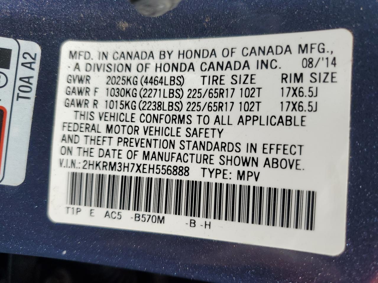 2HKRM3H7XEH556888 2014 Honda Cr-V Exl