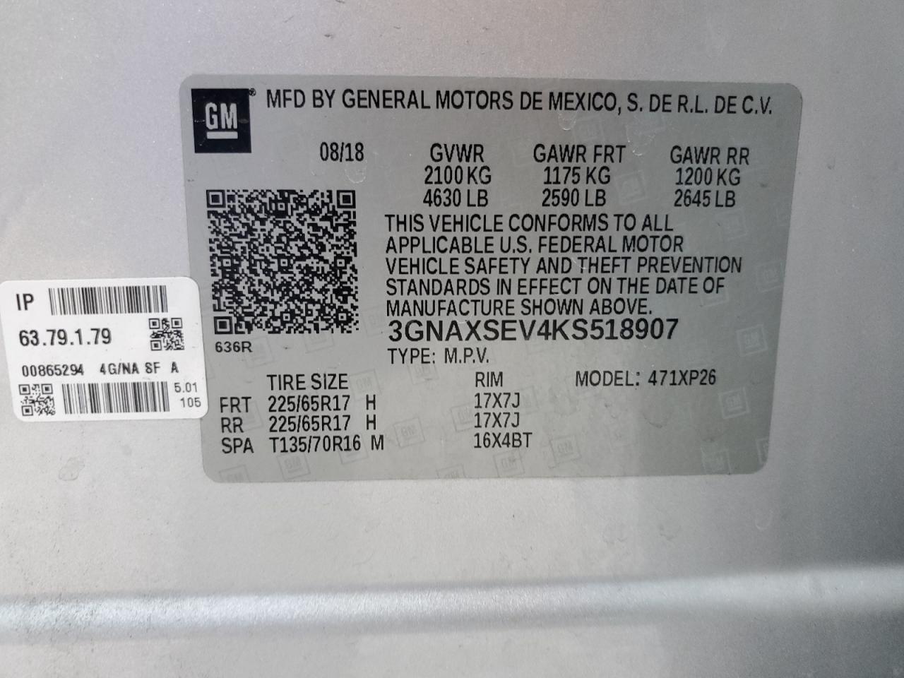 2019 Chevrolet Equinox Ls VIN: 3GNAXSEV4KS518907 Lot: 76742274