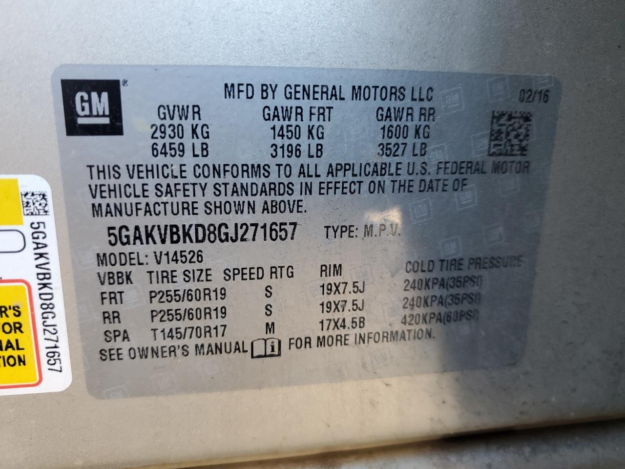 5GAKVBKD8GJ271657 2016 Buick Enclave