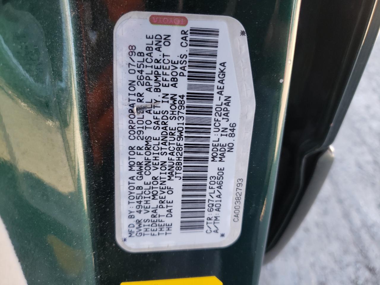 1998 Lexus Ls 400 VIN: JT8BH28F9W0137984 Lot: 76046274