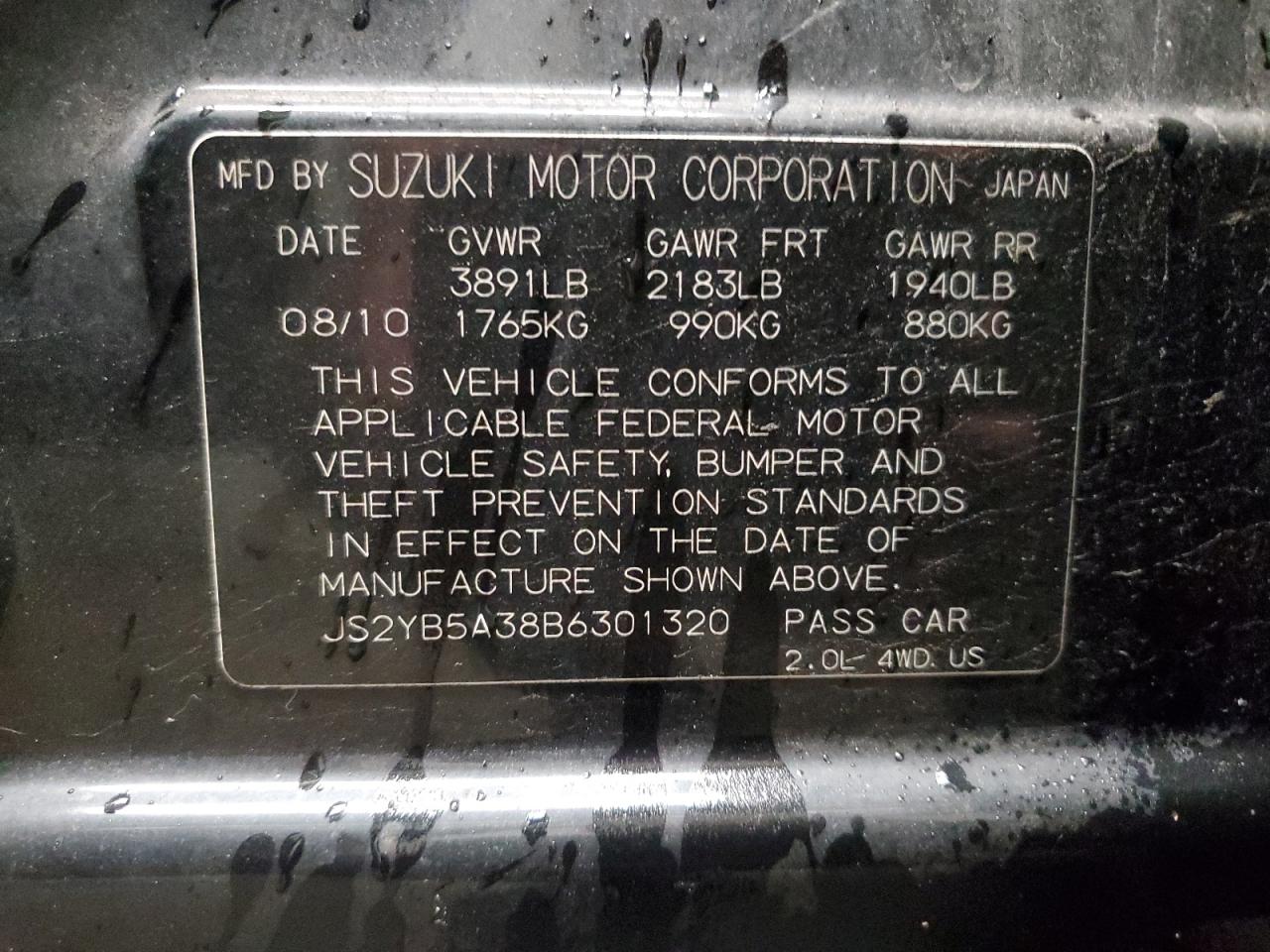 JS2YB5A38B6301320 2011 Suzuki Sx4