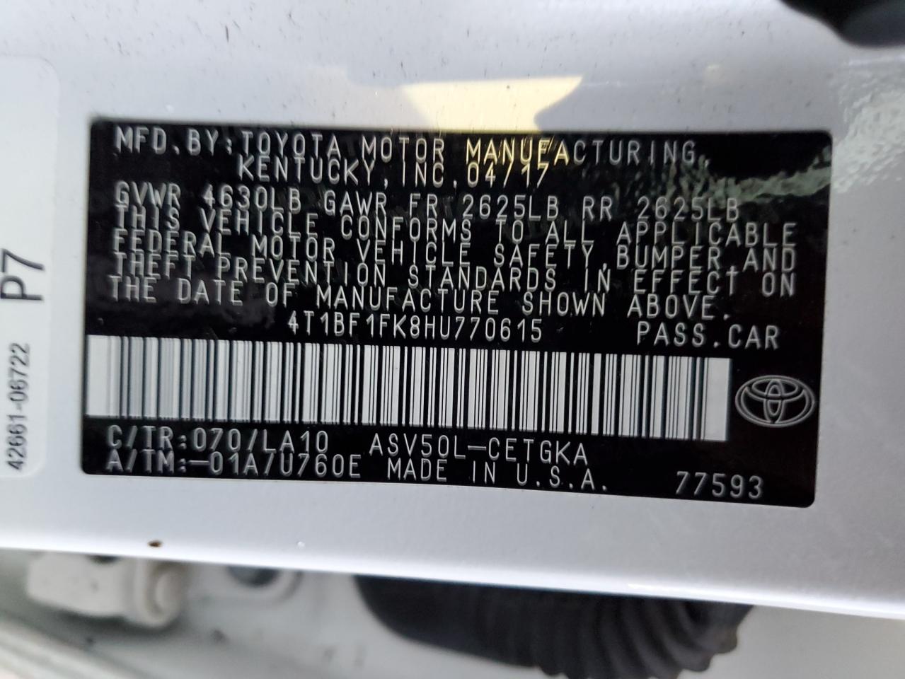 4T1BF1FK8HU770615 2017 TOYOTA CAMRY - Image 12