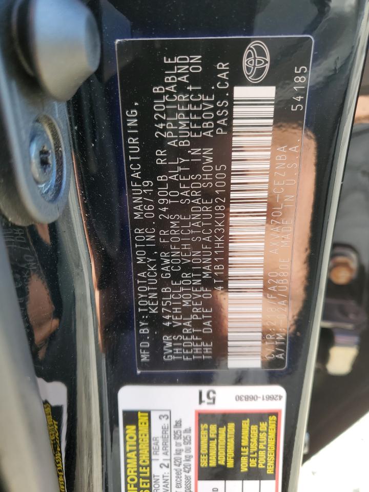 4T1B11HK3KU821005 2019 Toyota Camry L