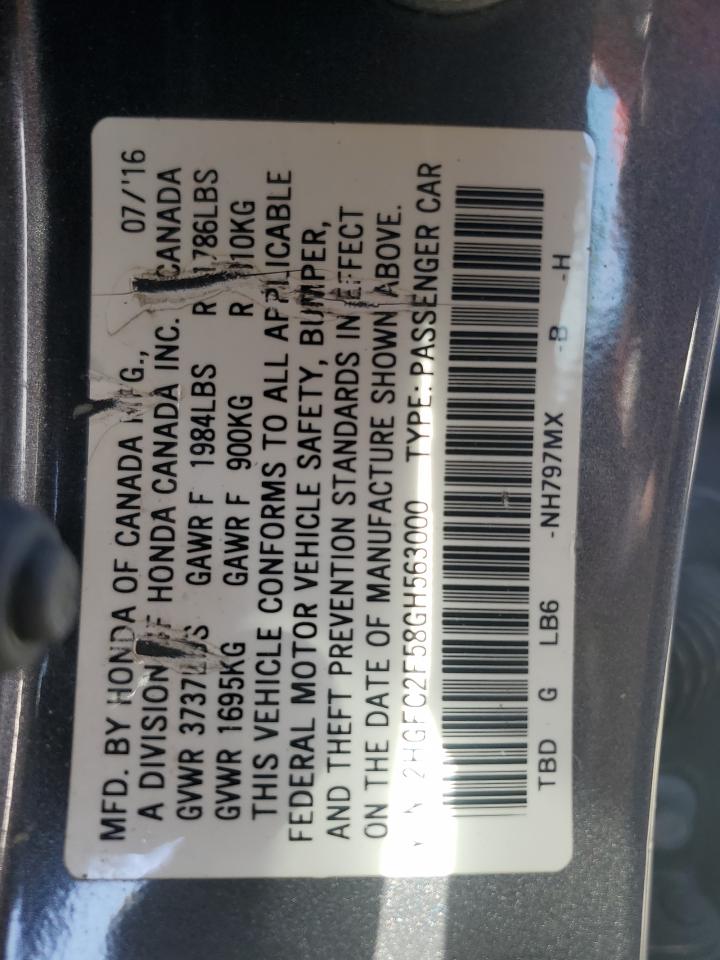 2HGFC2F58GH563000 2016 Honda Civic Lx