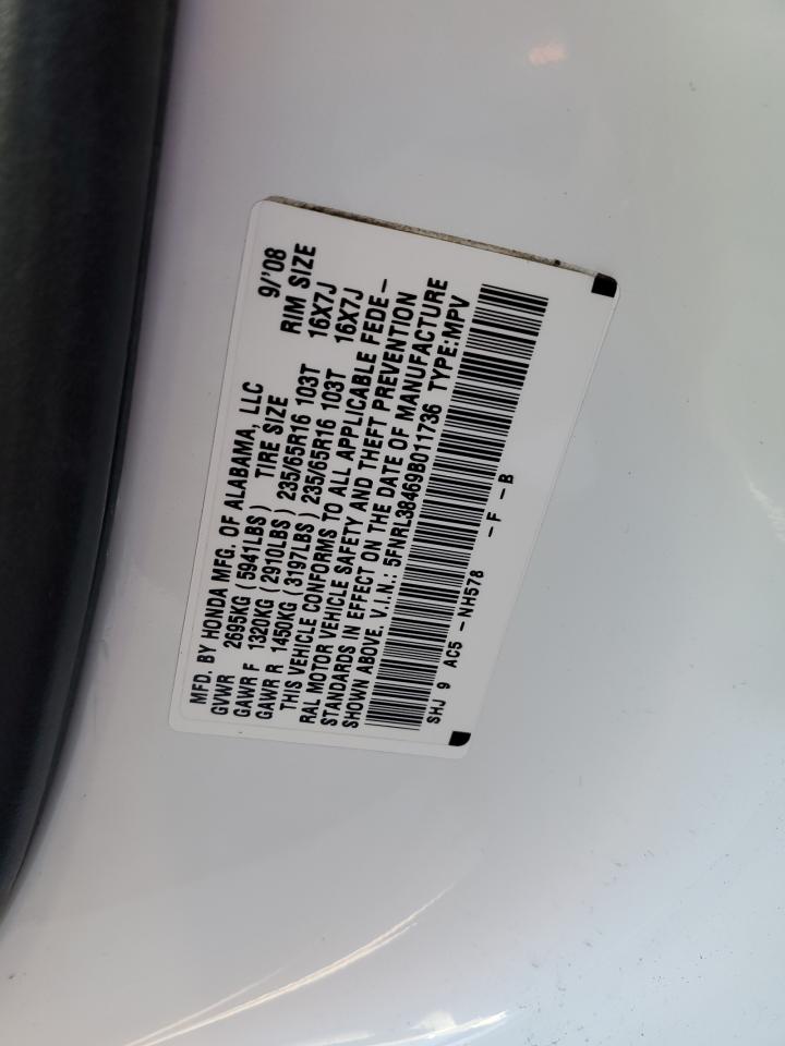 5FNRL38469B011736 2009 Honda Odyssey Ex