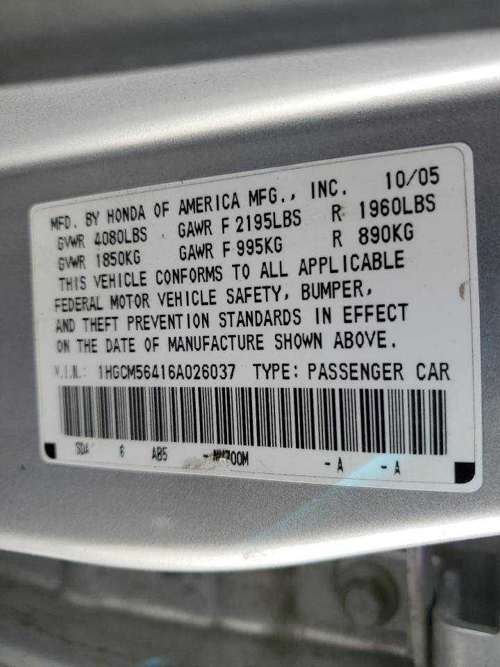 2006 Honda Accord Lx VIN: 1HGCM56416A026037 Lot: 76064464
