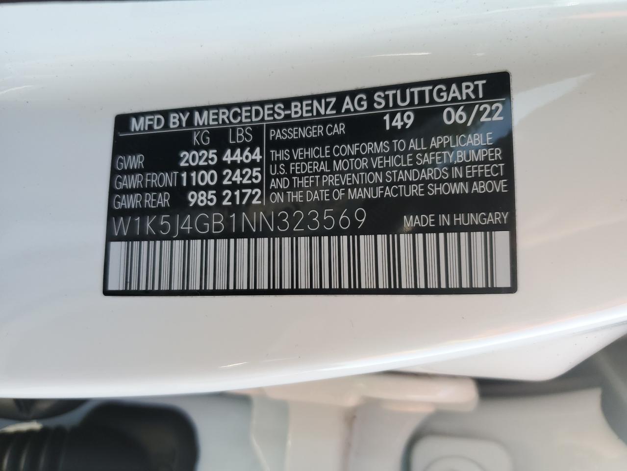 2022 Mercedes-Benz Cla 250 VIN: W1K5J4GB1NN323569 Lot: 74987154